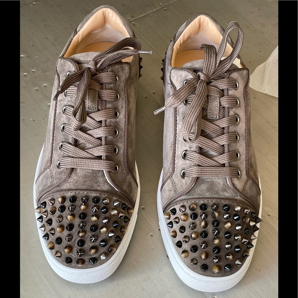 Christian louboutin seavaste orlato silex suede brown spike sneakers sz 41 men